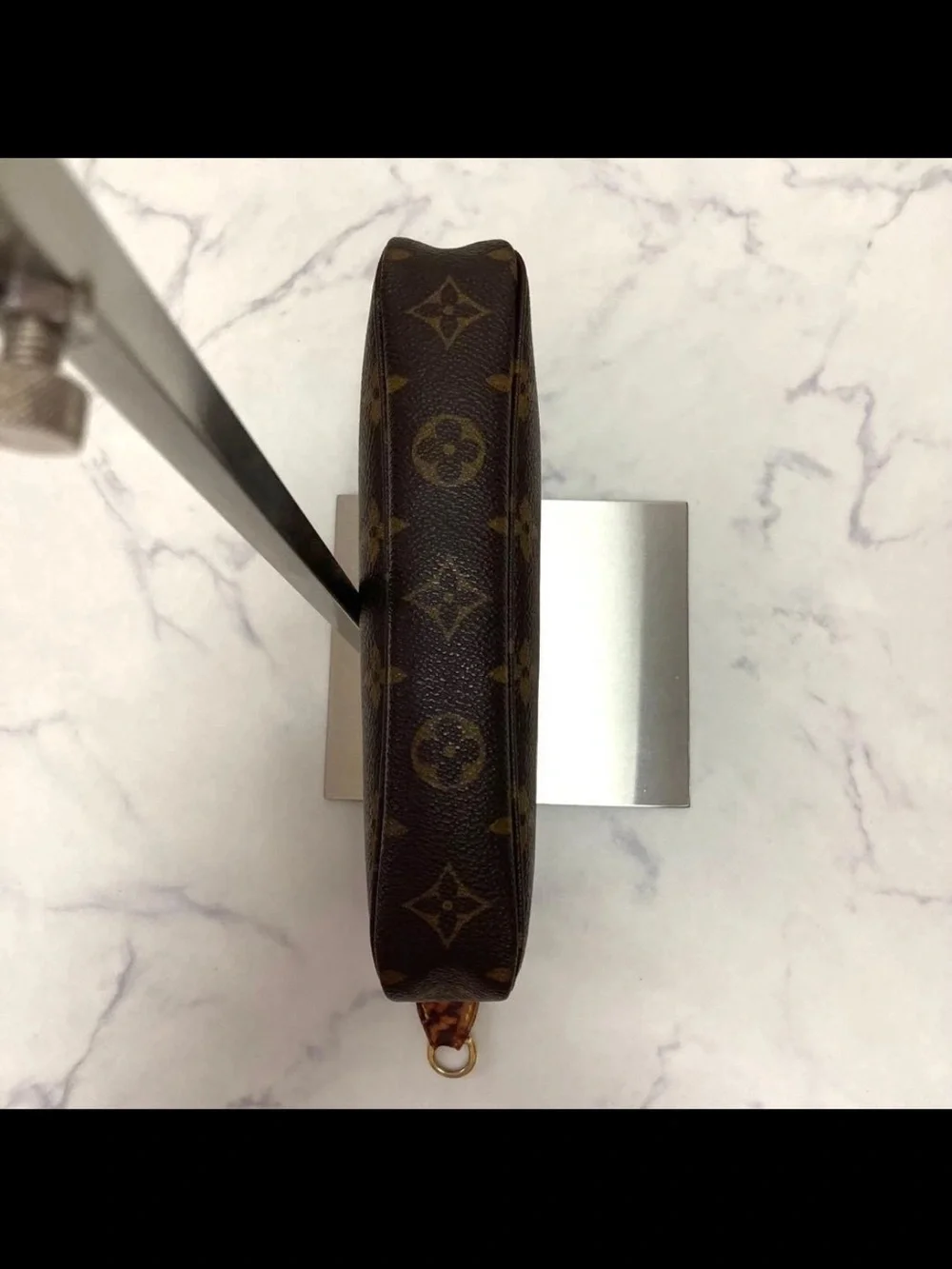 Louis Vuitton Brown Monogram Crossbody Pochette with Red-Trim Strap